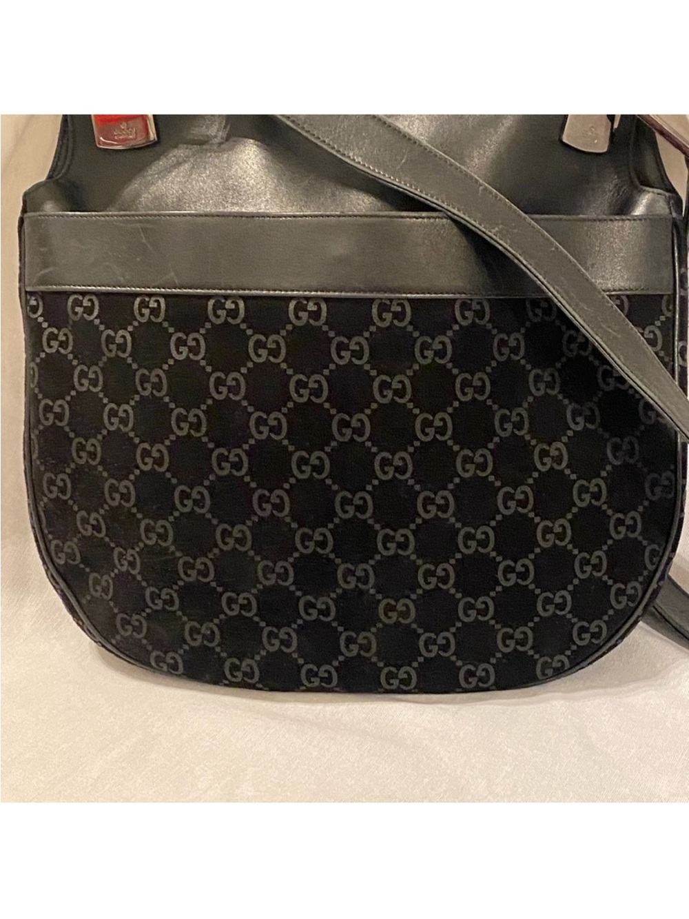 Gucci Black GG Monogram sueded Crossbody Bag